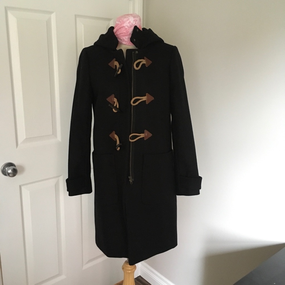 Brand New J. Crew Black Wool Toggle Coat, US 2